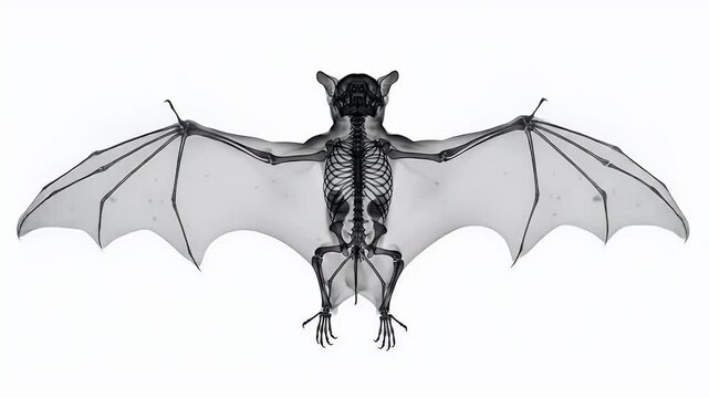 Xray Of Bat Skeleton Flying With Transparent Wings Isolated White Background