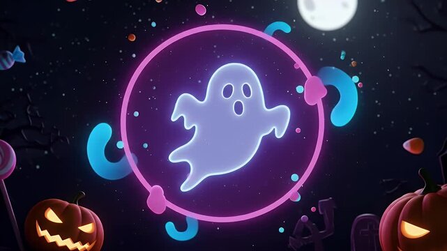 Spooky Halloween Ghost Neon Abstract Background Video 3D