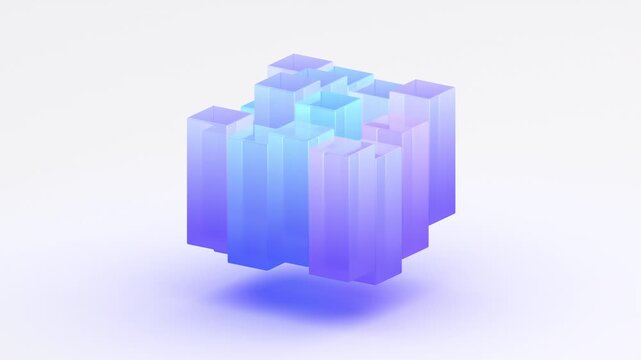 Abstract animation, glass blocks on light background, 4k seamless looped video, 3d render