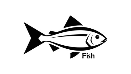Black and white stylized illustration of a fish with clear lines and minimalistic design