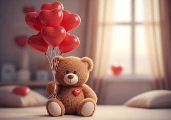 Teddy Bear with Heart Balloons - A Valentines Day Celebration of Love.