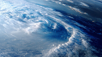 Aerial view of abstract hurricane cloud patterns forming a fantasy typhoon, dramatic weather-inspired background for wall art and wallpaper