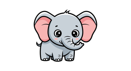 Fototapeta premium Adorable cartoon elephant with big eyes and flapping ears perfect for children's books, educational materials, and cute animal-themed designs