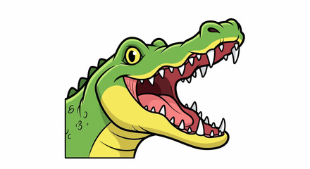 Obraz premium Roaring cartoon alligator with sharp teeth and vibrant green skin, perfect for fun educational resources or children's storybooks about wild animals