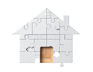Innovative Puzzle Piece Home 3D Render – Transparent PNG
