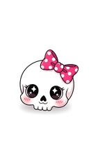 Cute Skull with Pink Bow - Kawaii Halloween Illustration for Kids.