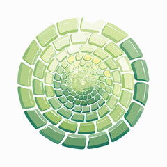 Abstract spiral pattern of green blocks on white background