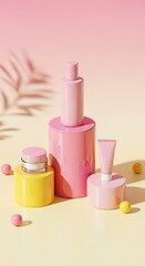Geometric Beauty - Pastel-Colored Cosmetic Bottles in Minimalist Composition.