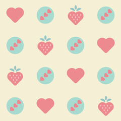 Retro Valentine Seamless Pattern with Hearts and Strawberries in Pastel Colors