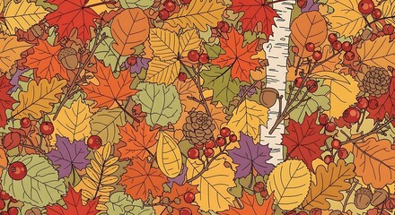 Autumnal Abundance - A Colorful Tapestry of Fall Leaves and Berries.