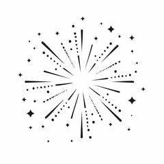 Abstract burst design with radiating lines and starry elements on white