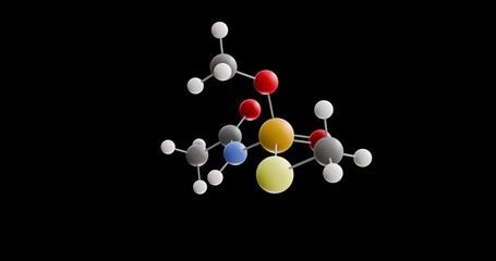 Acephate molecule, rotating 3D model of insecticide, looped video on a black background
