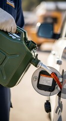 Refueling a Car with a Gas Can in an Emergency Situation.