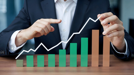 Businessman Demonstrating Growth with Bar Graph