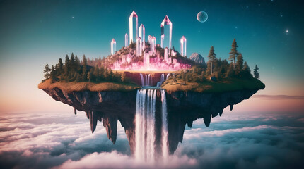 Enchanting Floating Crystal City Above the Clouds