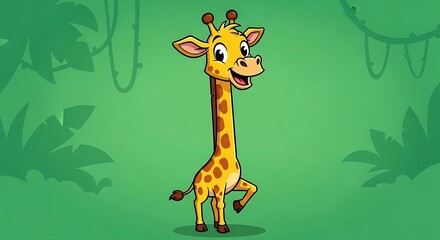Cheerful Cartoon Giraffe in Jungle Setting - A Whimsical Illustration.
