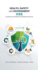 Health, Safety, and Environment HSE Concept - Occupational Health and Environmental Protection.