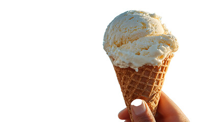 Indulge in creamy vanilla ice cream perfection with a classic waffle cone, a delightful summer treat for ultimate refreshment and pure joy.