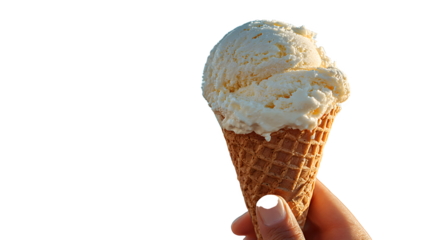 Indulge in creamy vanilla ice cream perfection with a classic waffle cone, a delightful summer treat for ultimate refreshment and pure joy.