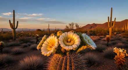 Cactus Bloom at Sunset - A Desert Oasis in Arizona.