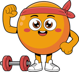 Cheerful cartoon character lifting weights, a fun fitness motivation for kids or humorous health campaigns, promoting exercise and active lifestyles