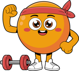 Cheerful cartoon character lifting weights, a fun fitness motivation for kids or humorous health campaigns, promoting exercise and active lifestyles