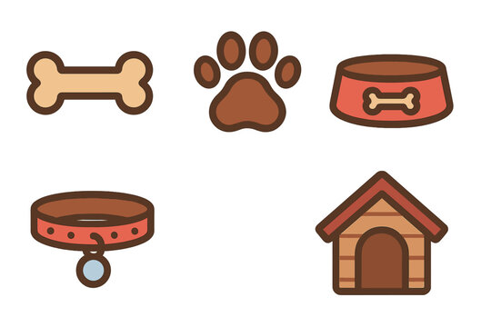 Stylized icons for pet care and accessories featuring bone and paw print