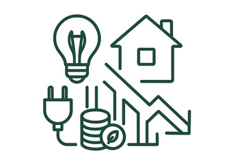 Energy cost reduction concept with house and light bulb icons