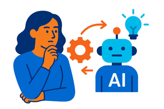 Woman thinking about artificial intelligence process and idea generation