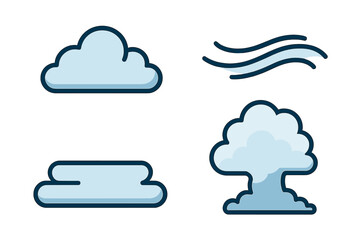 Stylized weather icons set with cloud and wind symbols