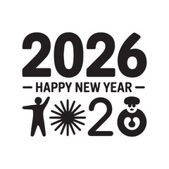 Simple Black and White 2026 Celebration Vector Graphic