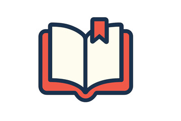 Open book icon with detailed bookmark ribbon element