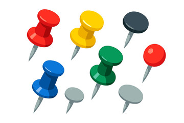 Assortment of colorful push pins with sharp metal points