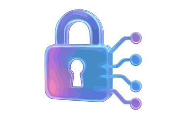 Holographic padlock icon with glowing digital circuit connections