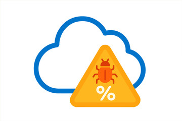 Cloud security alert with system bug and promotional discount symbol