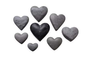 Obraz premium Nine stone hearts of different sizes and shades symbolizing love. Isolated on transparent background, png