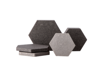 Hexagonal pavers with various shades of gray, perfect for modern designs. Isolated on transparent background, png