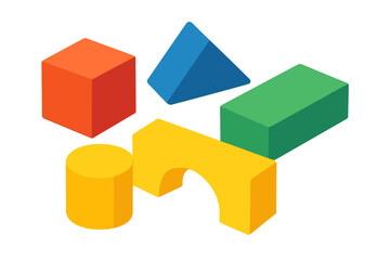 Obraz premium Isometric arrangement of colorful geometric building shapes