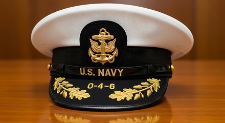 Close-up of a U.S. Navy Officers Hat.