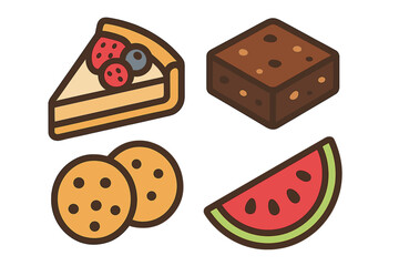 Isometric icons set of dessert and fruit snacks collection
