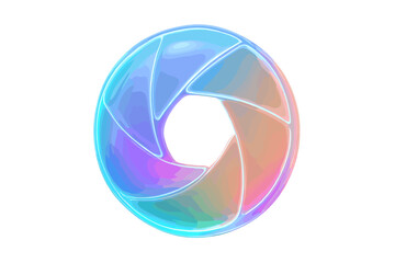 Iridescent camera aperture blades with glowing neon outline effect