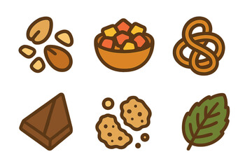 Various trail mix components and snack food symbols