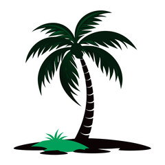 Fototapeta premium Palm tree on a small island with grass on white background Keywords: palm tree, island, tropical