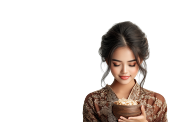 A traditional Thai woman in an elegant costume  on Transparent Background