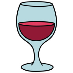 Hand-drawn cartoon glass of wine on a white background.
