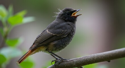 Fototapeta premium Baby bird singing outdoors