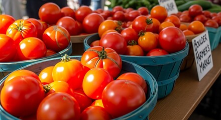 Fresh Tomatoes at Farmers Market - A Colorful Harvest.