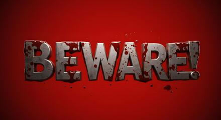 Menacing bloody text spelling Beware on a dark red background for a horror or Halloween theme