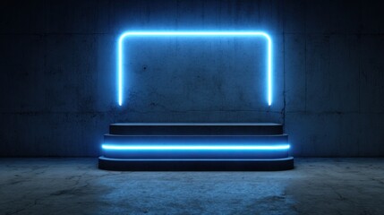 futuristic podium with blue neon light