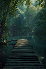 wooden bridge over the river
